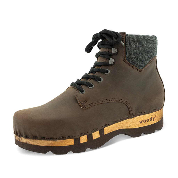 [Caffe] Moritz Herren Clog Boots mit biegsamer nachhaltiger holzsohle, farbe: caffe braun, holzclogs woody schuhe, woody shoes, handgemachte holzschuhe aus österreich kärnten