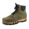 [Olivia] Moritz Herren Clog Boots mit biegsamer nachhaltiger holzsohle, farbe: olivia (grün), holzclogs woody schuhe, woody shoes, handgemachte holzschuhe aus österreich kärnten
