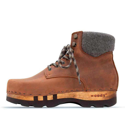 [Tabacco] Moritz Herren Clog Boots mit biegsamer nachhaltiger holzsohle, farbe: tabacco (braun), holzclogs woody schuhe, woody shoes, handgemachte holzschuhe aus österreich kärnten