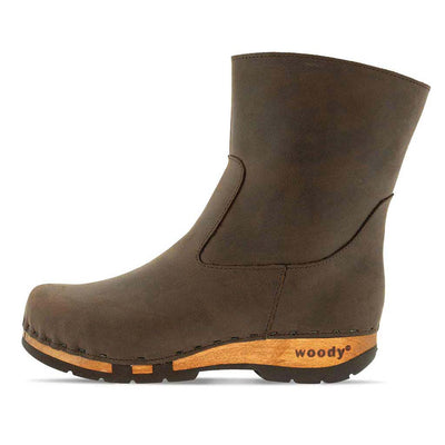 [Caffe] Nena Damen Clog Stiefelette mit biegsamer nachhaltiger holzsohle, farbe: caffe-braun, holzclogs woody schuhe, woody shoes, handgemachte holzschuhe aus österreich kärnten