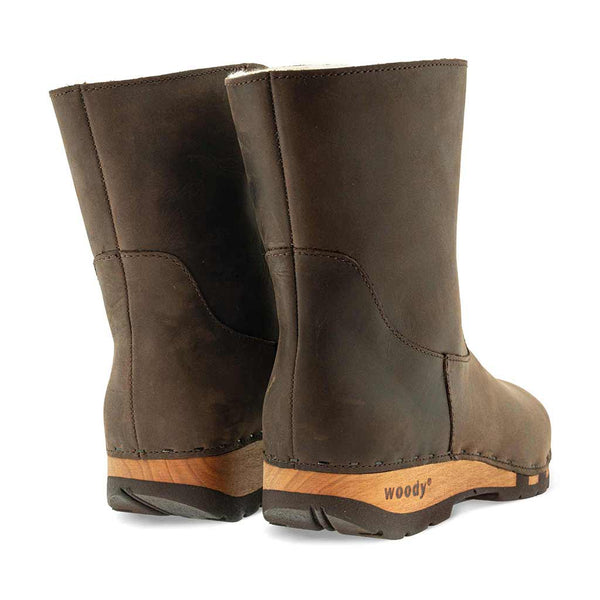 [Caffe] Nena Damen Clog Stiefelette mit biegsamer nachhaltiger holzsohle, farbe: caffe-braun, holzclogs woody schuhe, woody shoes, handgemachte holzschuhe aus österreich kärnten