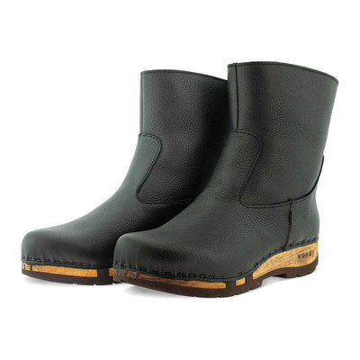 [Cervo Nero] Nena Damen Clog Stiefelette mit biegsamer nachhaltiger holzsohle, farbe: cerv nero (schwarz), holzclogs woody schuhe, woody shoes, handgemachte holzschuhe aus österreich kärnten