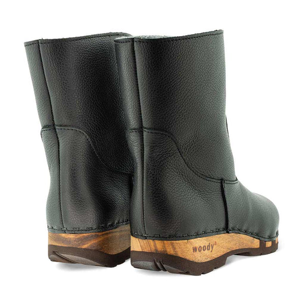 [Cervo Nero] Nena Damen Clog Stiefelette mit biegsamer nachhaltiger holzsohle, farbe: cerv nero (schwarz), holzclogs woody schuhe, woody shoes, handgemachte holzschuhe aus österreich kärnten