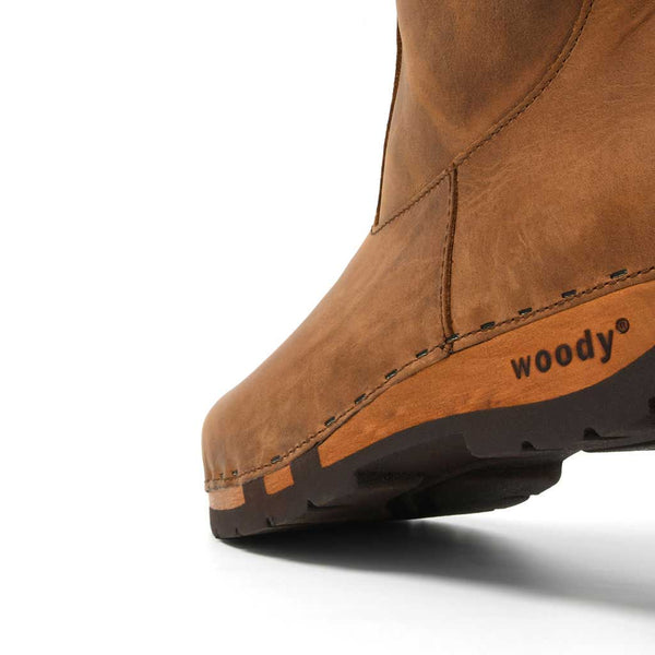 [Tabacco] Nena Damen Clog Stiefelette mit biegsamer nachhaltiger holzsohle, farbe: tabacco (braun), holzclogs woody schuhe, woody shoes, handgemachte holzschuhe aus österreich kärnten