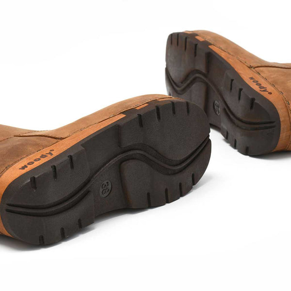 [Tabacco] Nena Damen Clog Stiefelette mit biegsamer nachhaltiger holzsohle, farbe: tabacco (braun), holzclogs woody schuhe, woody shoes, handgemachte holzschuhe aus österreich kärnten