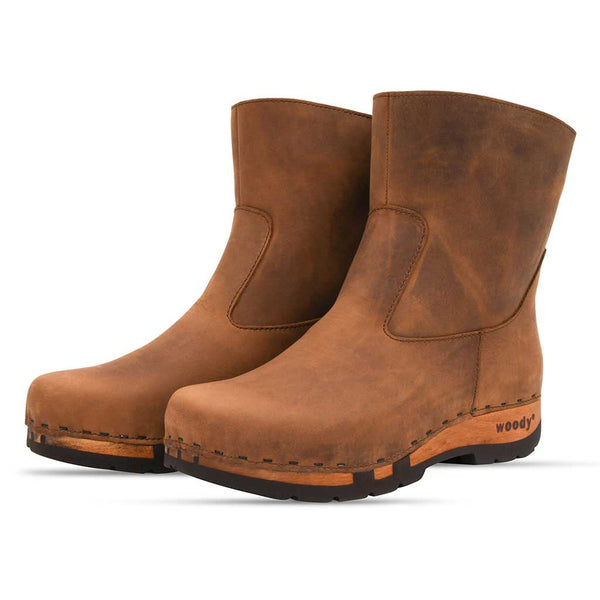 [Tabacco] Nena Damen Clog Stiefelette mit biegsamer nachhaltiger holzsohle, farbe: tabacco (braun), holzclogs woody schuhe, woody shoes, handgemachte holzschuhe aus österreich kärnten