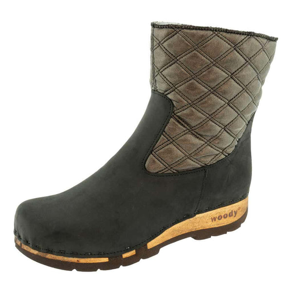 [Nero-Andromeda] Nena Damen Clog Stiefelette mit biegsamer nachhaltiger holzsohle, farbe: nero-andromeda, holzclogs woody schuhe, woody shoes, handgemachte holzschuhe aus österreich kärnten