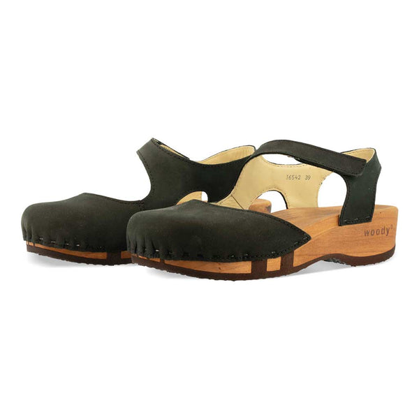 [Nero] Nicole Damen Clog Sandale mit biegsamer nachhaltiger holzsohle, der bestseller, farbe: nero-schwarz, holzclogs woody, woody schuhe, woody shoes, handgemachte holzschuhe aus österreich, kärnten