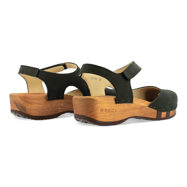[Nero] Nicole Damen Clog Sandale mit biegsamer nachhaltiger holzsohle, der bestseller, farbe: nero-schwarz, holzclogs woody, woody schuhe, woody shoes, handgemachte holzschuhe aus österreich, kärnten