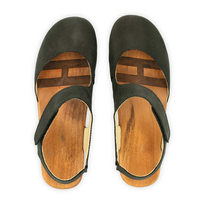 [Nero] Nicole Damen Clog Sandale mit biegsamer nachhaltiger holzsohle, der bestseller, farbe: nero-schwarz, holzclogs woody, woody schuhe, woody shoes, handgemachte holzschuhe aus österreich, kärnten