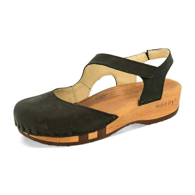 [Nero] Nicole Damen Clog Sandale mit biegsamer nachhaltiger holzsohle, der bestseller, farbe: nero-schwarz, holzclogs woody, woody schuhe, woody shoes, handgemachte holzschuhe aus österreich, kärnten