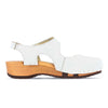 [Weiss] Nicole Damen Clog Sandale mit biegsamer nachhaltiger holzsohle, der bestseller, farbe: weiss, holzclogs woody, woody schuhe, woody shoes, handgemachte holzschuhe aus österreich, kärnten