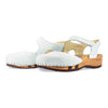 [Weiss] Nicole Damen Clog Sandale mit biegsamer nachhaltiger holzsohle, der bestseller, farbe: weiss, holzclogs woody, woody schuhe, woody shoes, handgemachte holzschuhe aus österreich, kärnten