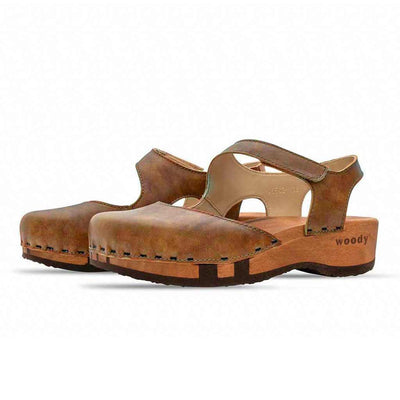 [Tabacco] Nicole Damen Clog Sandale mit biegsamer nachhaltiger holzsohle, der bestseller, farbe: tabacco-braun, holzclogs woody, woody schuhe, woody shoes, handgemachte holzschuhe aus österreich, kärnten