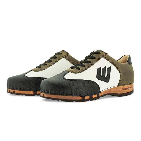 [Nero-Olivia] Niki Herren Clog Sneaker Olive, Herren Clog von woody Schuhe. Clogs Herren Sneaker. Herrenclog Sneaker woody, Holzschuh, Holz Clog, Holzsohle.  niki, sneakers clogs herren mit biegsamer nachhaltiger holzsohle, der bestseller, farbe: nero-oliva alias schwarz-olivgruen, holzclogs woody, woody schuhe, woody shoes, handgemachte holzschuhe aus österreich, kärnten