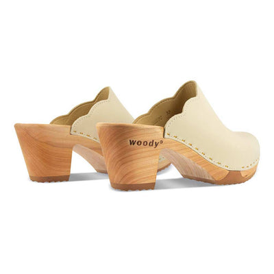 [Creme] Nina Damen Clog mit absatz und biegsamer nachhaltiger holzsohle, der bestseller, holzclogs woody, woody schuhe, woody shoes, handgemachte holzschuhe aus österreich, kärnten, farbe: creme