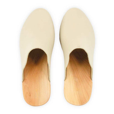 [Creme] Nina Damen Clog mit absatz und biegsamer nachhaltiger holzsohle, der bestseller, holzclogs woody, woody schuhe, woody shoes, handgemachte holzschuhe aus österreich, kärnten, farbe: creme