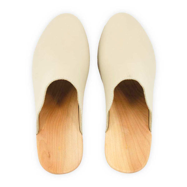 [Creme] Nina Damen Clog mit absatz und biegsamer nachhaltiger holzsohle, der bestseller, holzclogs woody, woody schuhe, woody shoes, handgemachte holzschuhe aus österreich, kärnten, farbe: creme