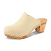 [Creme] Nina Damen Clog mit absatz und biegsamer nachhaltiger holzsohle, der bestseller, holzclogs woody, woody schuhe, woody shoes, handgemachte holzschuhe aus österreich, kärnten, farbe: creme