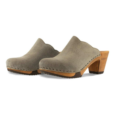 [Sand] Nina Damen Clog mit absatz und biegsamer nachhaltiger holzsohle, der bestseller, farbe: sand-warm_grey, holzclogs woody, woody schuhe, woody shoes, handgemachte holzschuhe aus österreich, kärnten