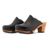 [Schwarz] Nina Damen Clog mit absatz und biegsamer nachhaltiger holzsohle, der bestseller, holzclogs woody, woody schuhe, woody shoes, handgemachte holzschuhe aus österreich, kärnten, farbe: schwarz, glattleder