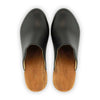 [Schwarz] Nina Damen Clog mit absatz und biegsamer nachhaltiger holzsohle, der bestseller, holzclogs woody, woody schuhe, woody shoes, handgemachte holzschuhe aus österreich, kärnten, farbe: schwarz, glattleder