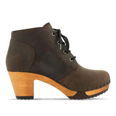 [Caffe] Nora Clog Ankle Boots, clog stiefelette mit absatz, damen stiefel mit biegsamer nachhaltiger holzsohle, der bestseller, holzclogs woody, woody schuhe, woody shoes, handgemachte holzschuhe aus österreich, kärnten, farbe: caffe (braun)