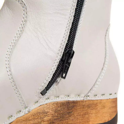 [Creme] Olga Damen Clog Stiefelette mit biegsamer nachhaltiger holzsohle, farbe: creme (naturweiss), holzclogs woody, woody schuhe, woody shoes, handgemachte holzschuhe aus österreich, kärnten