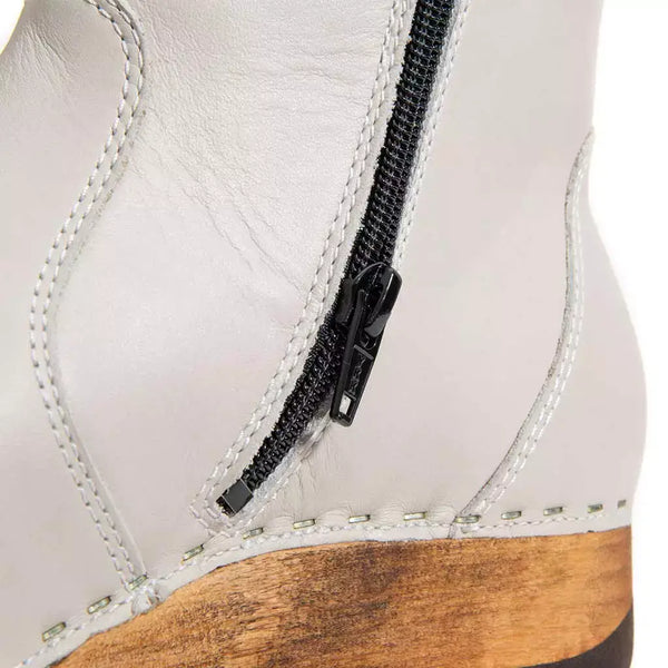[Creme] Olga Damen Clog Stiefelette mit biegsamer nachhaltiger holzsohle, farbe: creme (naturweiss), holzclogs woody, woody schuhe, woody shoes, handgemachte holzschuhe aus österreich, kärnten