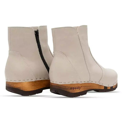 [Creme] Olga Damen Clog Stiefelette mit biegsamer nachhaltiger holzsohle, farbe: creme (naturweiss), holzclogs woody, woody schuhe, woody shoes, handgemachte holzschuhe aus österreich, kärnten