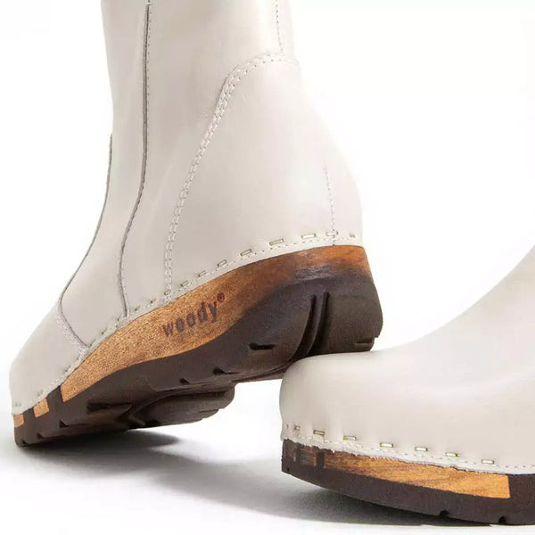 [Creme] Olga Damen Clog Stiefelette mit biegsamer nachhaltiger holzsohle, farbe: creme (naturweiss), holzclogs woody, woody schuhe, woody shoes, handgemachte holzschuhe aus österreich, kärnten