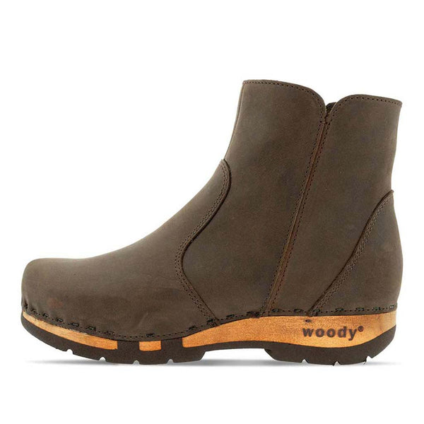 [Caffe] Olga Damen Clog Stiefelette mit biegsamer nachhaltiger holzsohle, farbe: caffe, holzclogs woody, woody schuhe, woody shoes, handgemachte holzschuhe aus österreich, kärnten