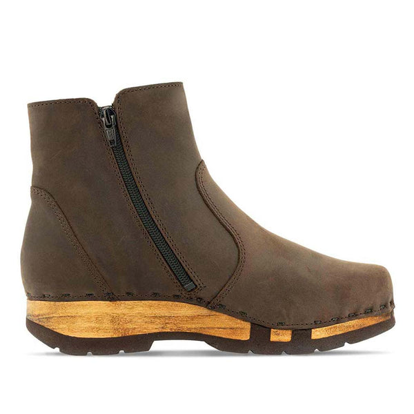 [Caffe] Olga Damen Clog Stiefelette mit biegsamer nachhaltiger holzsohle, farbe: caffe, holzclogs woody, woody schuhe, woody shoes, handgemachte holzschuhe aus österreich, kärnten