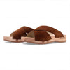 woody Mila Damen-Pantolette in Hazelnut von oben mit Lederoberflaeche - handgefertigt in Oesterreich