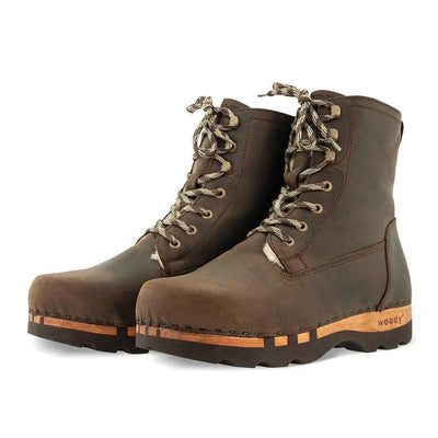 [Caffe] Pascal Herren Clog Stiefel mit biegsamer nachhaltiger holzsohle, farbe: caffe braun, holzclogs woody schuhe, woody shoes, handgemachte holzschuhe aus österreich kärnten