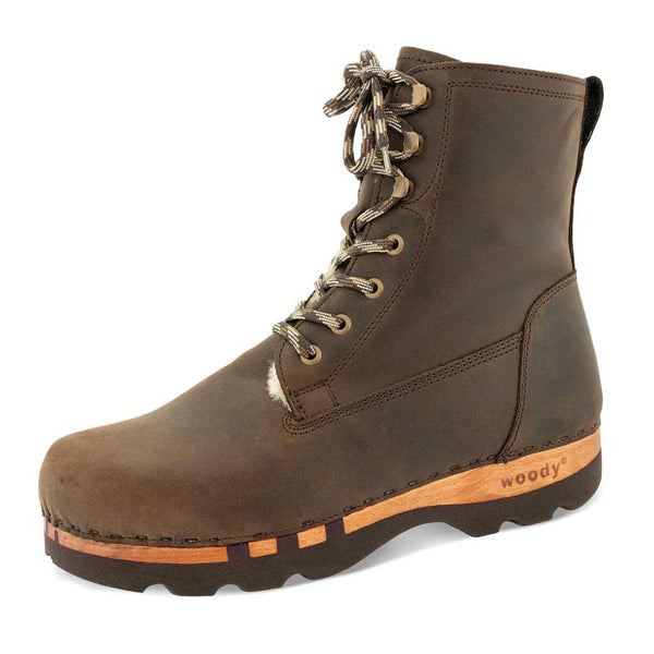 [Caffe] Pascal Herren Clog Stiefel mit biegsamer nachhaltiger holzsohle, farbe: caffe braun, holzclogs woody schuhe, woody shoes, handgemachte holzschuhe aus österreich kärnten