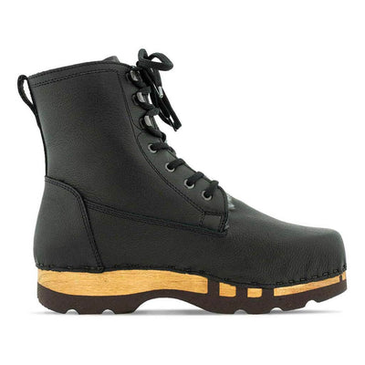 [Cervo Nero] Pascal Herren Clog Stiefel mit biegsamer nachhaltiger holzsohle, farbe: cervo nero schwarz, holzclogs woody schuhe, woody shoes, handgemachte holzschuhe aus österreich kärnten