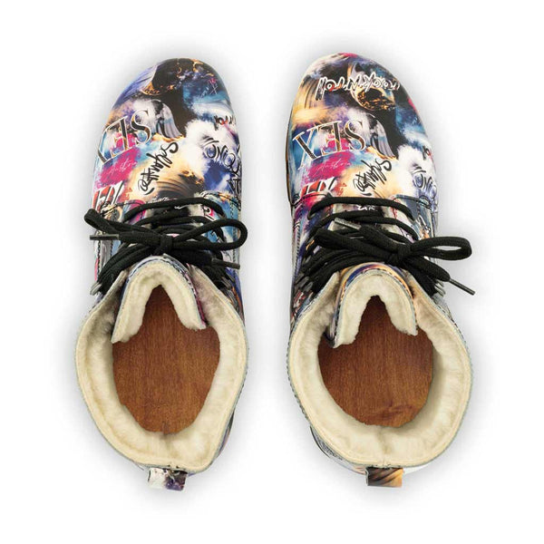 [Sex & Rock'n'Roll] Pascal Herren Clog Stiefel mit biegsamer nachhaltiger holzsohle, holzclogs woody schuhe, woody shoes, handgemachte holzschuhe aus österreich kärnten, farbe: Sex & Rock'n'Roll (multicolor)