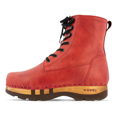 [Rosso] Pascal Herren Clog Stiefel mit biegsamer nachhaltiger holzsohle, holzclogs woody schuhe, woody shoes, handgemachte holzschuhe aus österreich kärnten, farbe: rosso (rot)
