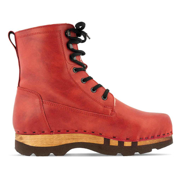 [Rosso] Pascal Herren Clog Stiefel mit biegsamer nachhaltiger holzsohle, holzclogs woody schuhe, woody shoes, handgemachte holzschuhe aus österreich kärnten, farbe: rosso (rot)