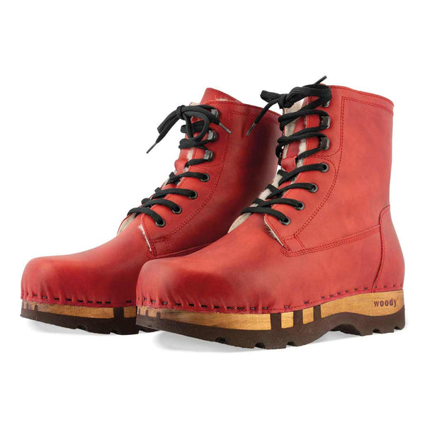 [Rosso] Pascal Herren Clog Stiefel mit biegsamer nachhaltiger holzsohle, holzclogs woody schuhe, woody shoes, handgemachte holzschuhe aus österreich kärnten, farbe: rosso (rot)