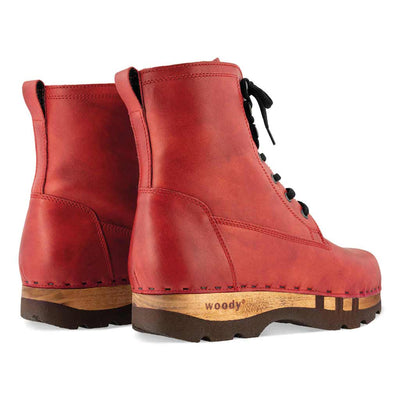 [Rosso] Pascal Herren Clog Stiefel mit biegsamer nachhaltiger holzsohle, holzclogs woody schuhe, woody shoes, handgemachte holzschuhe aus österreich kärnten, farbe: rosso (rot)
