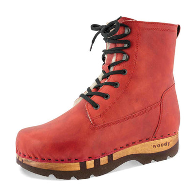 [Rosso] Pascal Herren Clog Stiefel mit biegsamer nachhaltiger holzsohle, holzclogs woody schuhe, woody shoes, handgemachte holzschuhe aus österreich kärnten, farbe: rosso (rot)