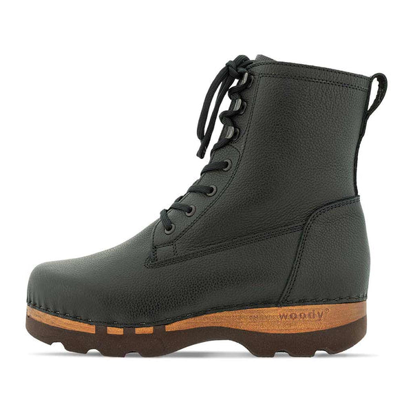 [Cervo Nero] Paul Herren Clog Stiefel mit biegsamer Sohle aus nachhaltigem Weidenholz, Farbe: cervo nero (schrarz-stukturiert)