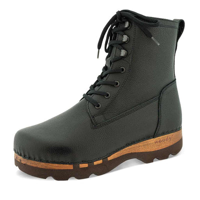 [Cervo Nero] Paul Herren Clog Stiefel mit biegsamer Sohle aus nachhaltigem Weidenholz, Farbe: cervo nero (schrarz-stukturiert)