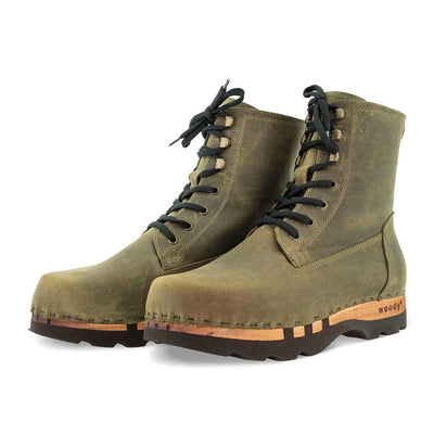 [Olivia] Paul Herren Clog Stiefel mit biegsamer Sohle aus nachhaltigem Weidenholz, Farbe: olivia (olivgrün)
