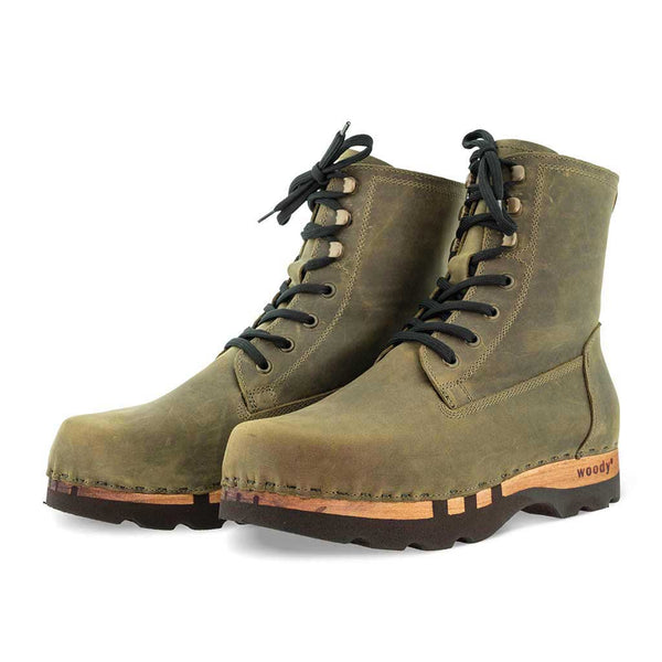 [Olivia] Paul Herren Clog Stiefel mit biegsamer Sohle aus nachhaltigem Weidenholz, Farbe: olivia (olivgrün)