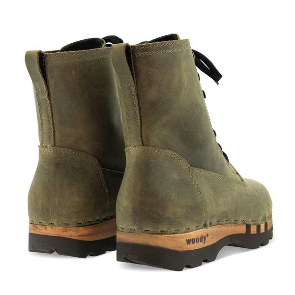 [Olivia] Paul Herren Clog Stiefel mit biegsamer Sohle aus nachhaltigem Weidenholz, Farbe: olivia (olivgrün)