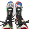 [Showtime] Ramona Clog Stiefel von woody Schuhe. Damen Stiefel mit hohem Schaft bestellen. Holzclog Stiefel. Holzstiefel. Stiefel für Damen handgemacht. Handgemachte Stiefel kaufen., farbe: showtime (multicolor-print)