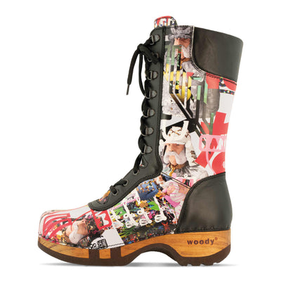 [Kaiser Franz Joseph] Ramona Clog Stiefel von woody Schuhe. Damen Stiefel mit hohem Schaft bestellen. Holzclog Stiefel. Holzstiefel. Stiefel für Damen handgemacht. Handgemachte Stiefel kaufen., farbe: kaiser franz joseph design (multicolor)